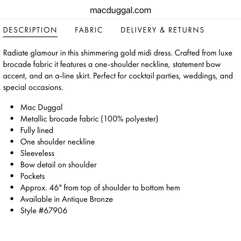 Mac Duggal Gold One Shoulder Dress - Picture 9 of 10